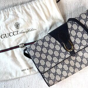 Vintage Gucci GG Supreme Horsebit Convertible Clutch Crossbody Bag 80s